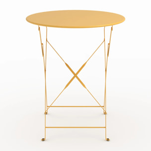 Table ronde et chaises de jardin pliantes 2 places en métal jaune - Kayla