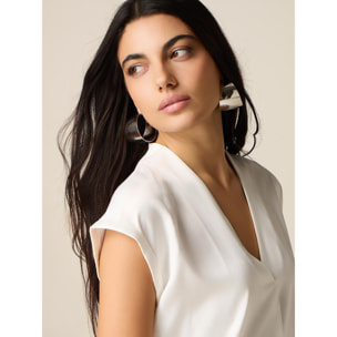 Oltre - T-shirt bimaterica scollo a V - Bianco