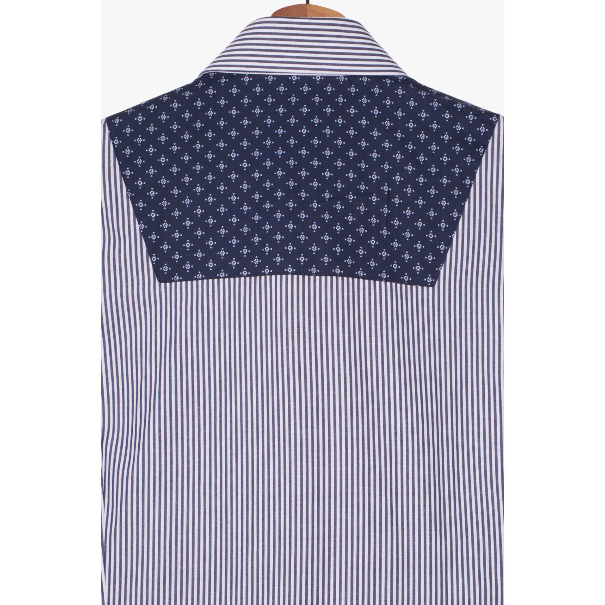 Camicia Uomo Bottone Italiano Slim Popeline Riga Larga Bianco e Blu