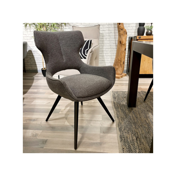 Chaise rotative 180° en tissu doux et pieds en métal noir - SUZIE