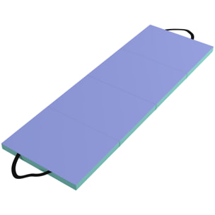 Tapis de gymnastique pliable portable, tapis de sport épais en 4 parties avec poignées de transport, pour yoga, fitness, étirement, 180 x 60 x 5 cm, vert et violet