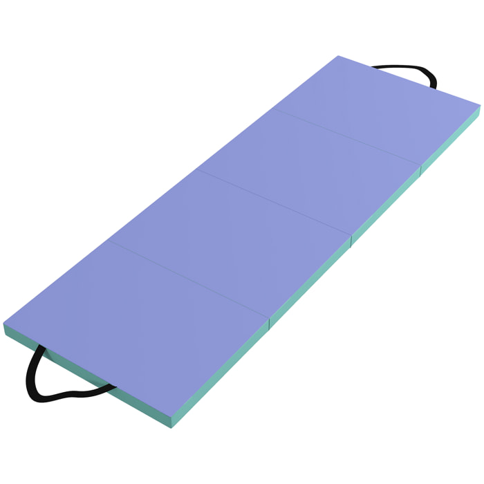 Tapis de gymnastique pliable portable, tapis de sport épais en 4 parties avec poignées de transport, pour yoga, fitness, étirement, 180 x 60 x 5 cm, vert et violet