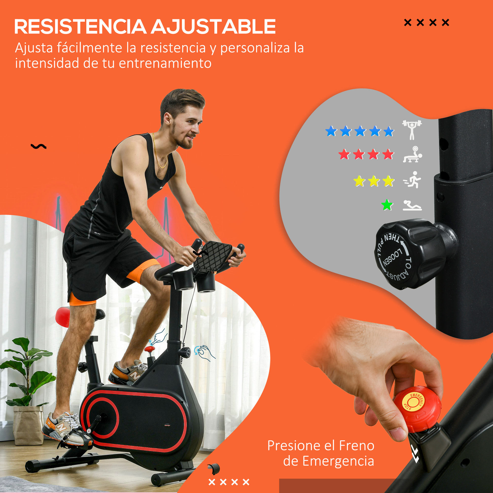 Bicicleta Estática Bici Estática con Volante de Inercia 4 kg Resistencia Ajustable Pantalla LED Silencioso Asiento Ajustable y Soporte para Vasos Carga 150 kg para Casa Gimnasio Negro y Rojo