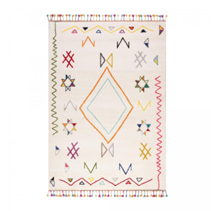 Tapis Visa crème et multicolore motif traditionnel berbère