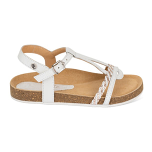 Sandalia Bios Piel Natural. hebilla/Trenza