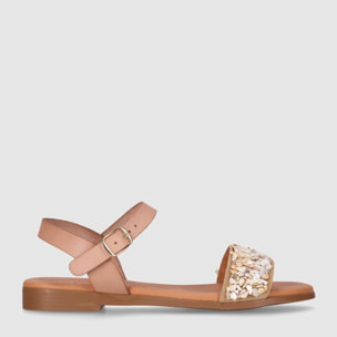 Sandalias de Piel - Beig - Tacón: Bajo