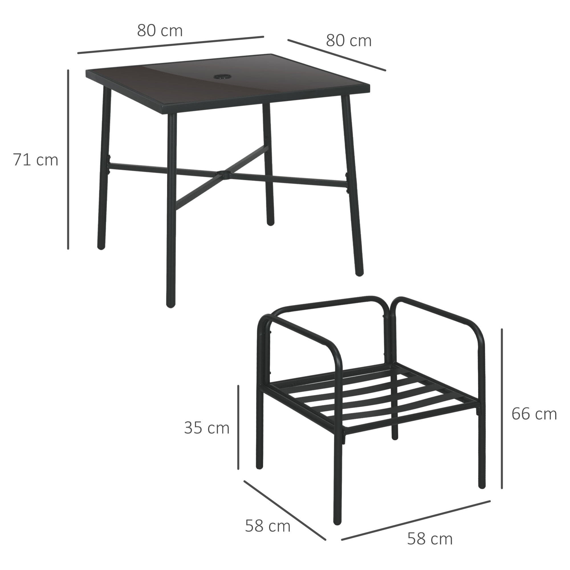 Ensemble salon de jardin 4 places 5 pièces - table à manger, 4 chaises, 4 coussins