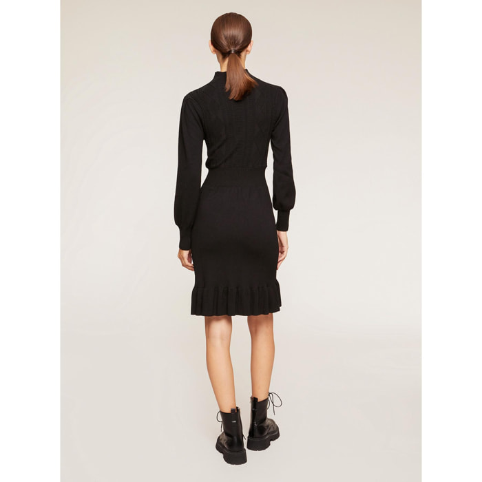 Motivi - Vestido corto de punto con trenzas - Negro