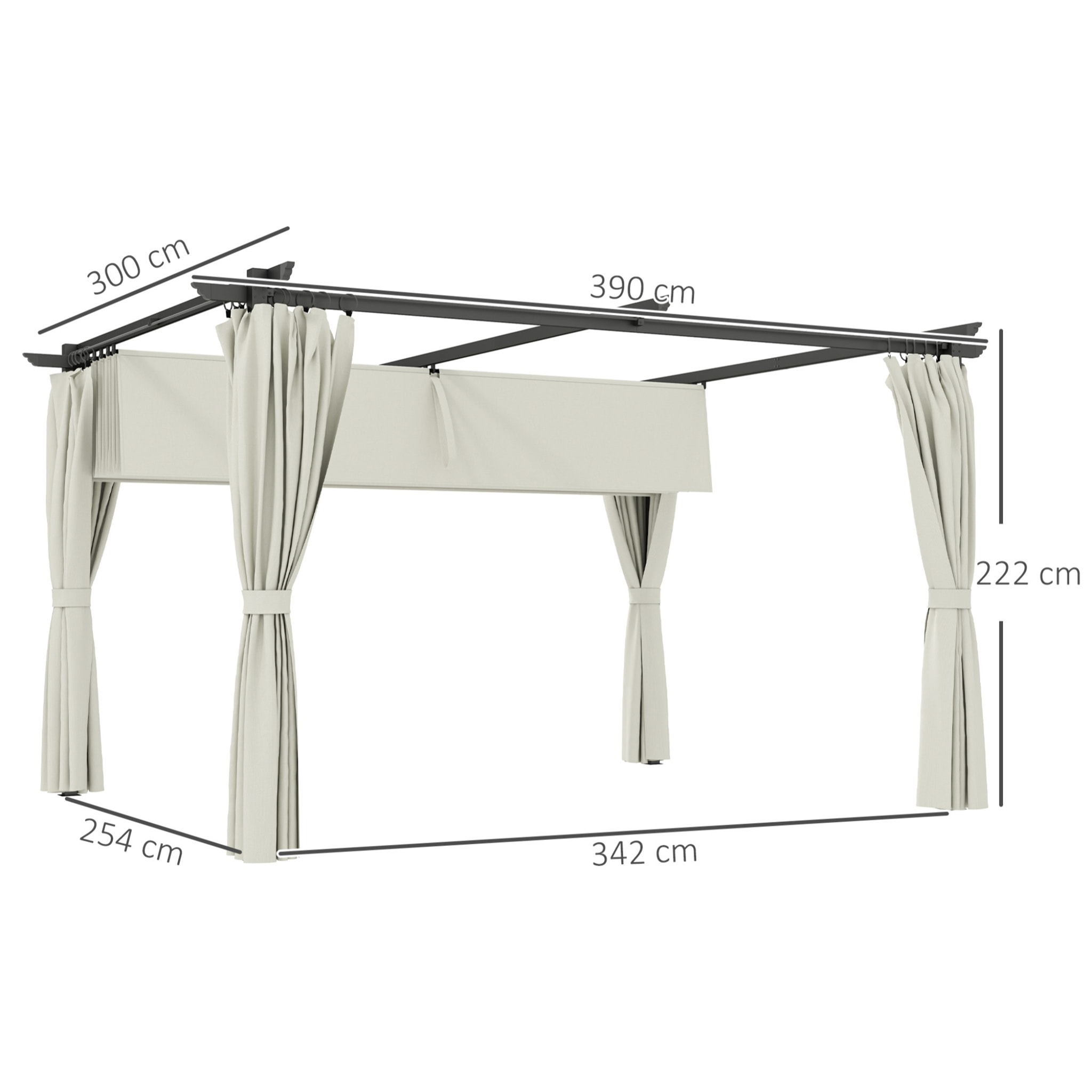 Pérgola con Techo Retráctil 4x3 m Pérgola de Aluminio con Paredes Laterales Cenador con Tela de Poliéster Anti-UV Resistente al Agua Pabellón para Jardín Patio Terraza Crema
