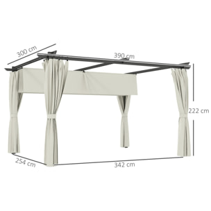 Pérgola con Techo Retráctil 4x3 m Pérgola de Aluminio con Paredes Laterales Cenador con Tela de Poliéster Anti-UV Resistente al Agua Pabellón para Jardín Patio Terraza Crema