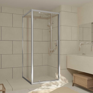 Porte de Douche Pivotante et Retour 80x80x200cm - Profilés Chrome - Verre trempé 6mm