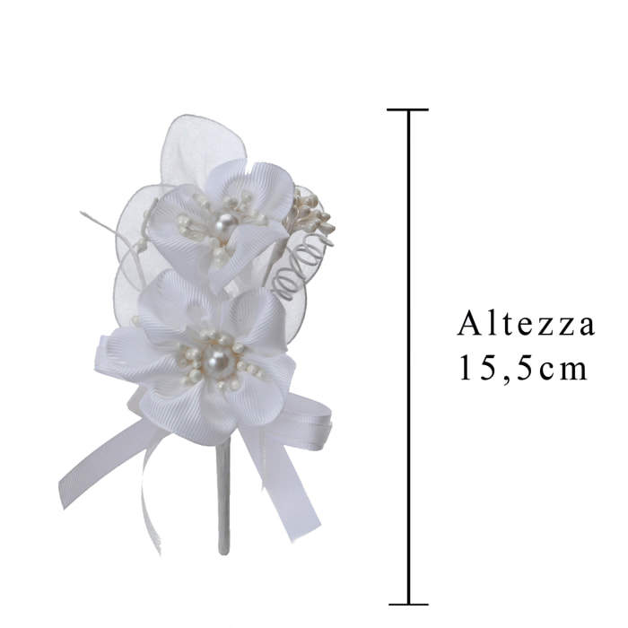 Pick Fiorito. Altezza 15,5 Cm - Pezzi 12 - 9,5X15,5X7cm - Colore: Bianco - Bianchi Dino - Fiori Per Bomboniera E Pick Fioriti