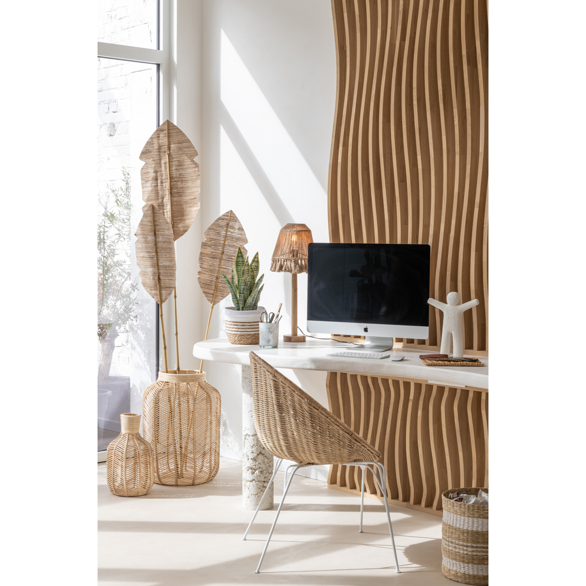 J-Line panier Bouteille - raffia -  naturel - Ø 23 cm