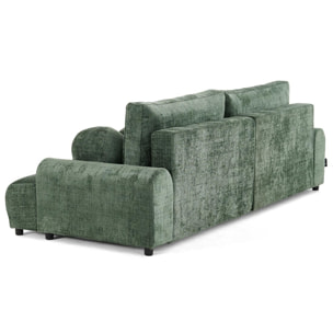 Nelly - canapé d'angle gauche 4 places convertible avec coffre en velours texturé - Vert