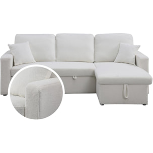 Canapé d'angle convertible/reversible avec coffre ''Alain'' - 3 places - Bouclettes - Blanc