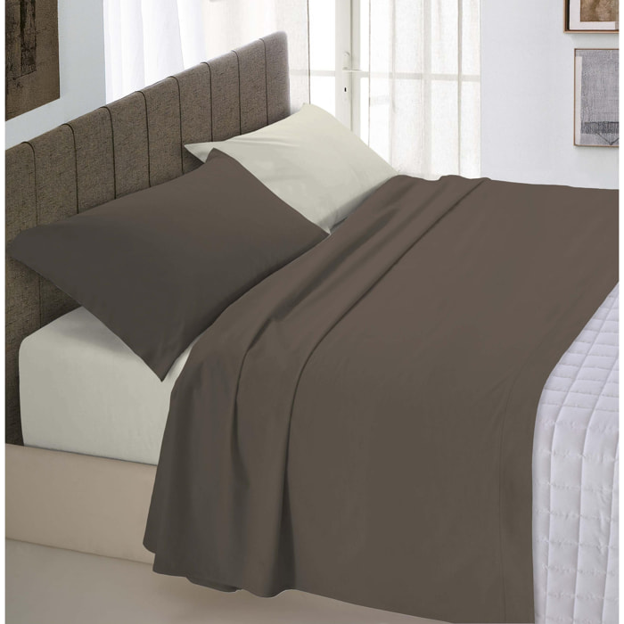 COMPLETO LETTO NATURAL COLOUR MADE IN ITALY COTONE-MARRONE/PANNA MATRIMONIALE