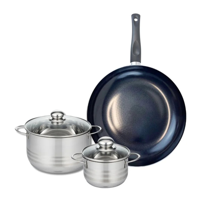 Ensemble de 1 Poêle de cuisson 32 cm et 2 faitouts 14 et 20 cm Elo Prima Brillant
