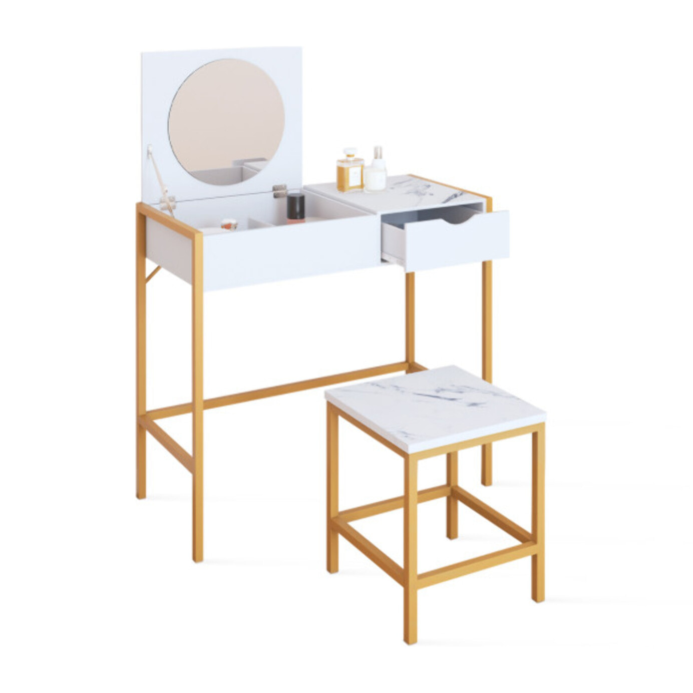 Coiffeuse Glam miroir rabattable avec tabouret