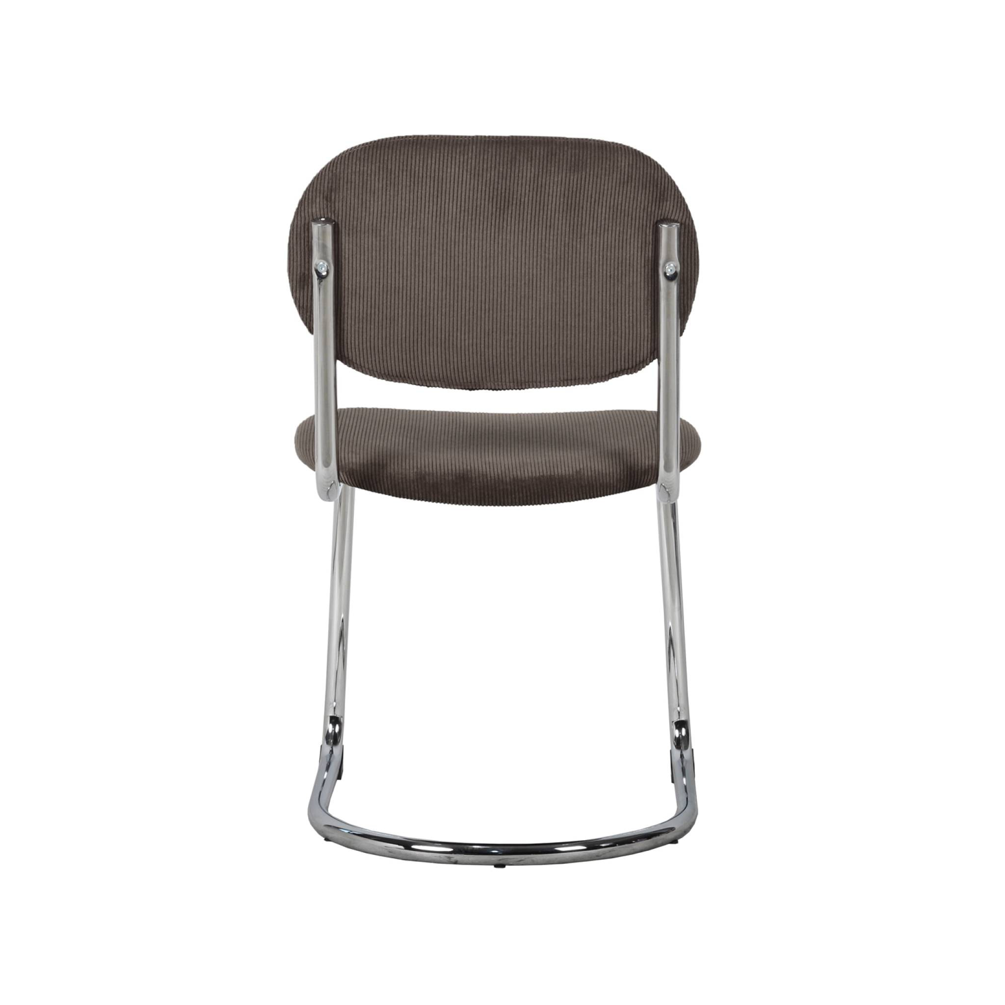 Lot de 2 chaises cantilever arrondie métal. velours côtelé marron clair et pieds chromés - L 47 x P 54.5 x H 81cm - Maloa