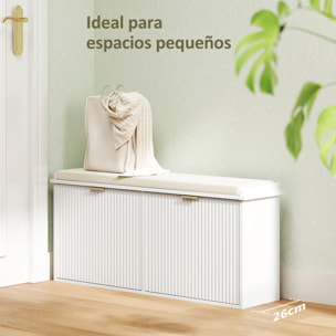 Banco Zapatero Mueble Zapatero Estrecho Banco Recibidor con Asiento Acolchado Cajón Abatible y Panel de Tablillas para 10 Pares de Zapatos para Entrada Dormitorio 104x26x47,5 cm Blanco