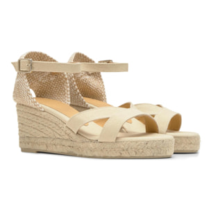 Sandalia cuña Bruna beige mujer 7cm