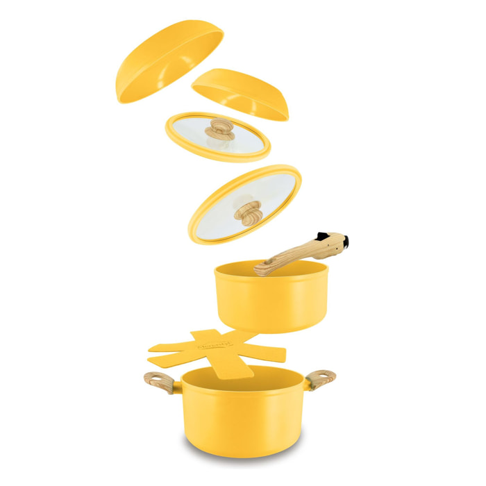 Batterie de cuisine amovible 8 pièces jaune en aluminium recyclé SUPER BALL