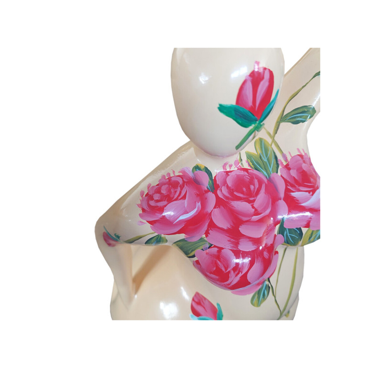 Statue femme ronde en résine beige & fleurs roses H60cm - BALERINA 03
