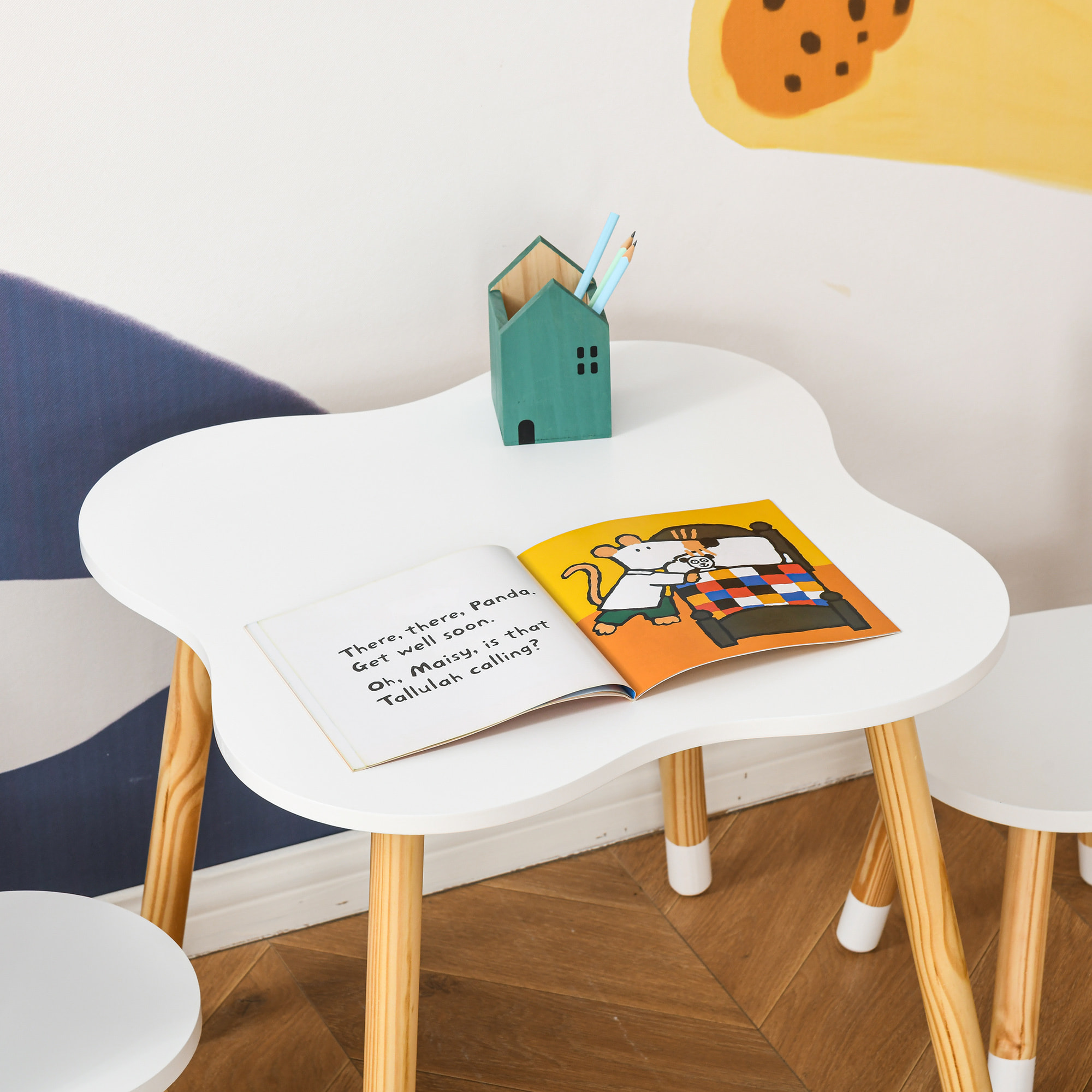 Juego de Mesa Infantil y 2 Sillas de Madera para Sala de Juego Dormitorio Niños