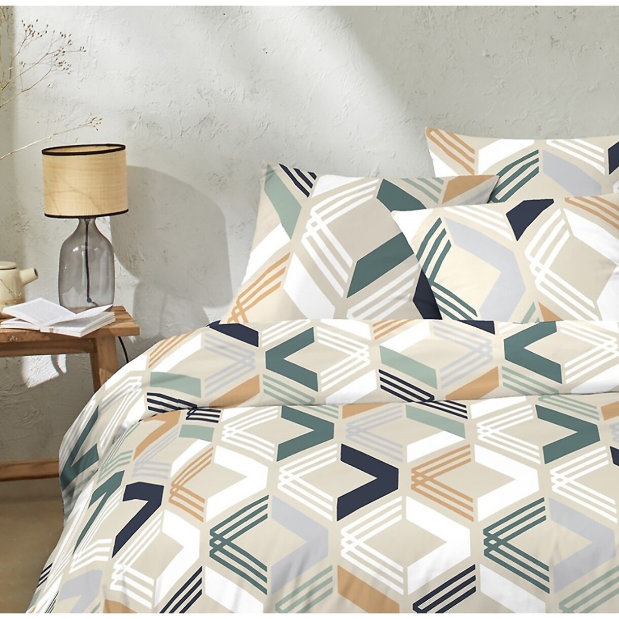 Parure Housse De Couette Malte Marine + 2 Taies D'oreillers