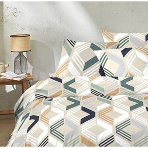 Parure Housse De Couette Malte Marine + 2 Taies D'oreillers