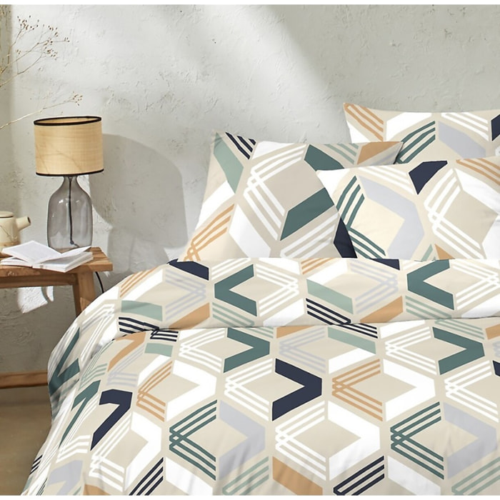 Parure Housse De Couette Malte Marine + 2 Taies D'oreillers