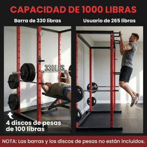 Jaula de Potencia Musculación, Rack para Sentadillas con Barra de Dominadas, Estación de Fondos Ajustable en Altura, Soporte de Barra Regulable, para Casa Gimnasio, Carga 460 kg