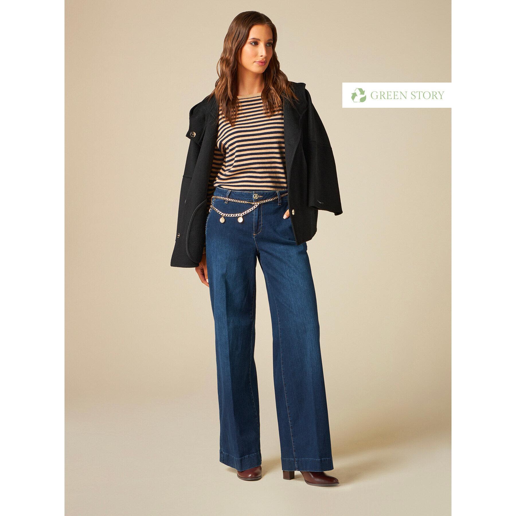 Oltre - Jeans eco-friendly a palazzo con catena - Blu