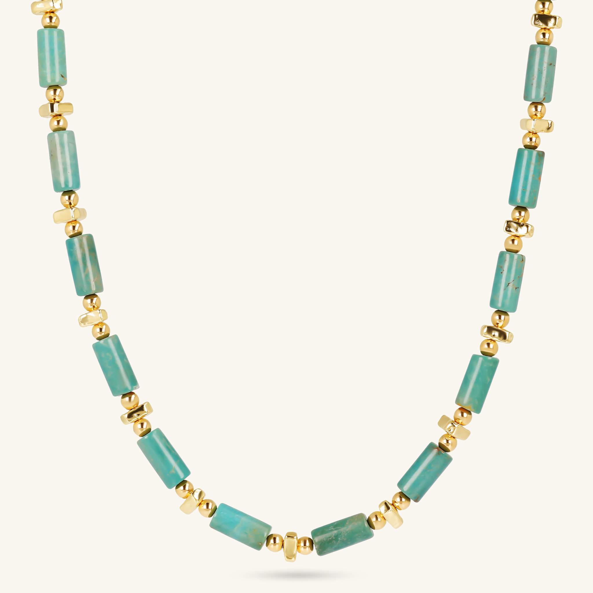 Collana Girocollo con Piccole Sfere Golden e Pietra Naturale Turchese Verde