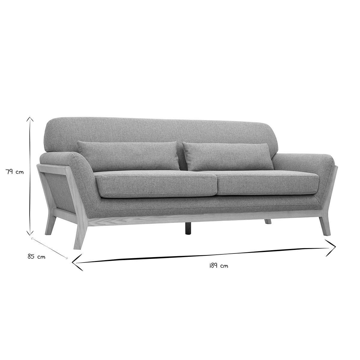 Canapé scandinave 3 places en tissu effet velours texturé terracotta et bois clair YOKO