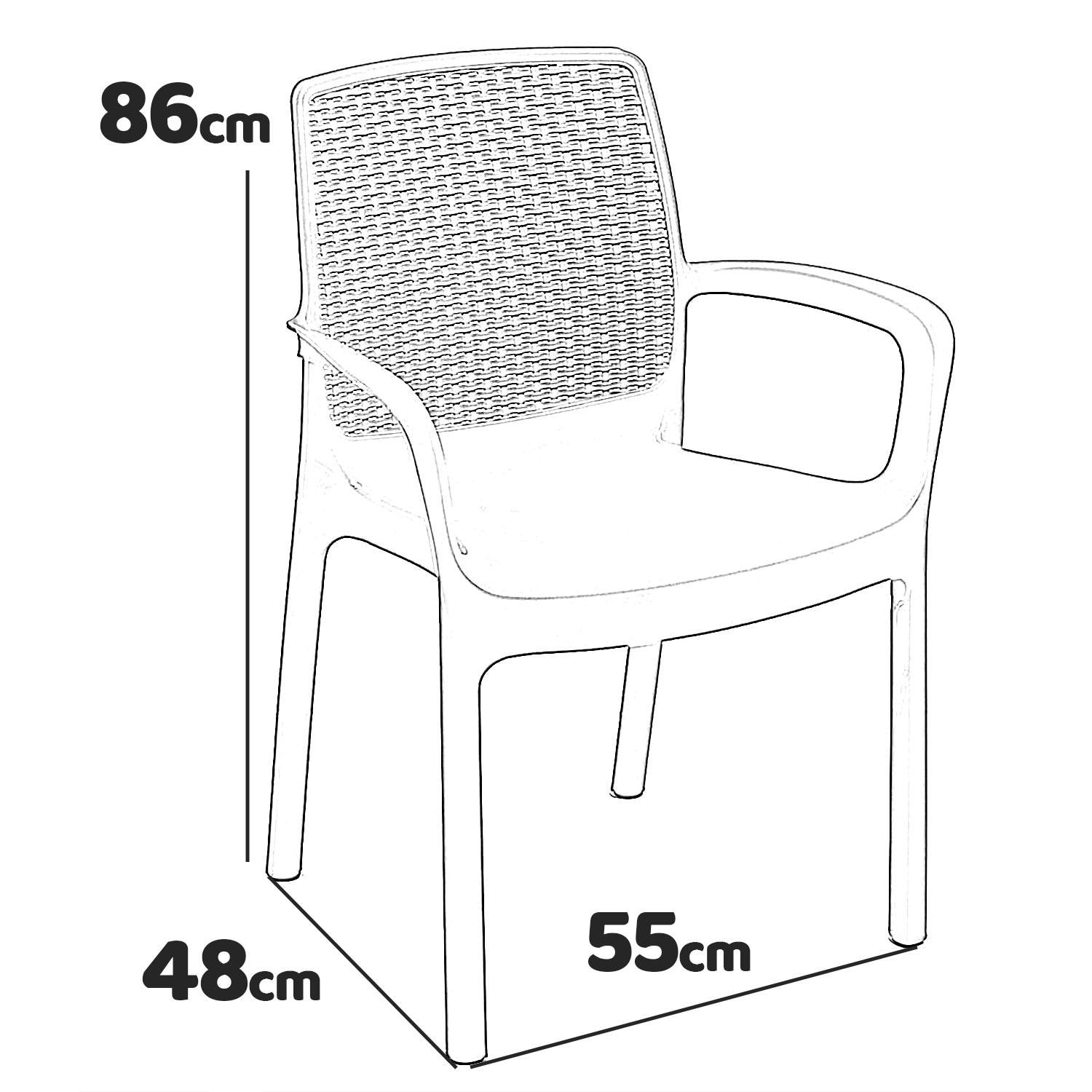 Regina - Set di 4 sedie da giardino in polyrattan impilabili. Sedie da pranzo con braccioli, poltrone da esterno colore bianco