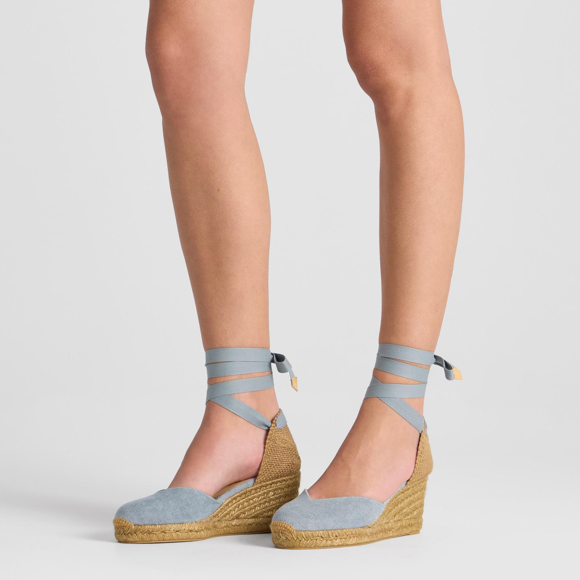 Alpargata chiara cuña 7 cm en algodón orgánico con cintas