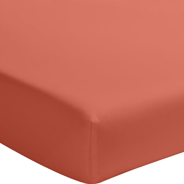 Drap housse percale de coton lavé terre de sienne