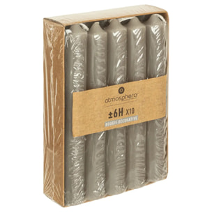 Lot de 10 bougies bâtons - gris - 45g