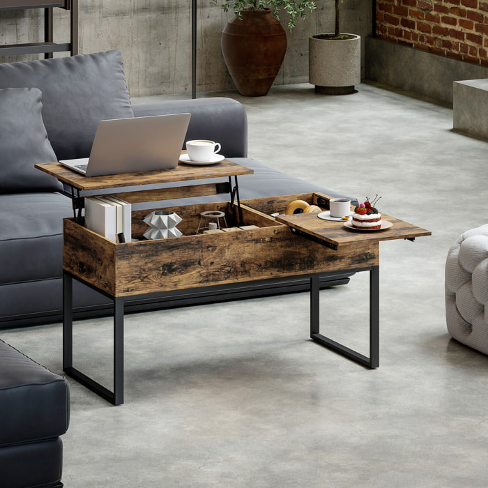 Mesa de Centro Elevable Mesa de Café con Encimera Deslizante Cierre Suave Espacio Oculto de Almacenaje 100x45x67 cm Marrón Rústico