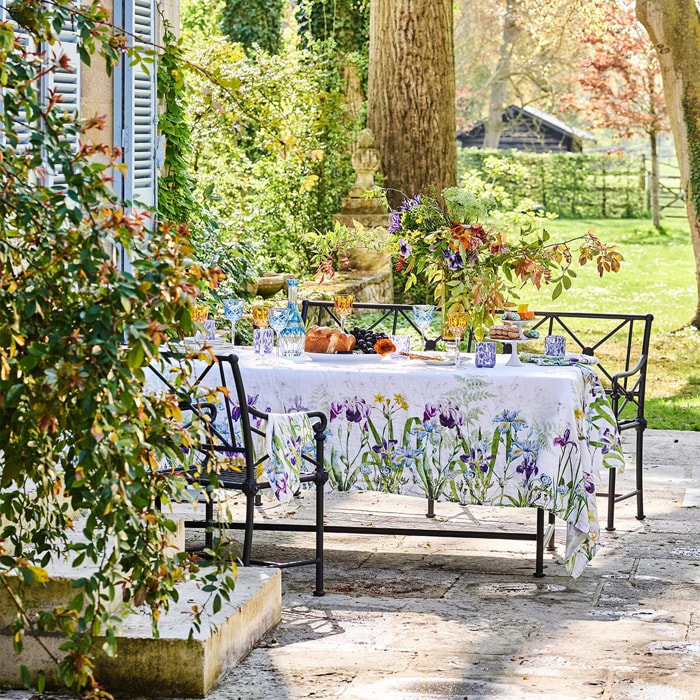 Chemin de table pur lin lavé 195 g/m² imprimé multicolore Iris d'hiver blanc