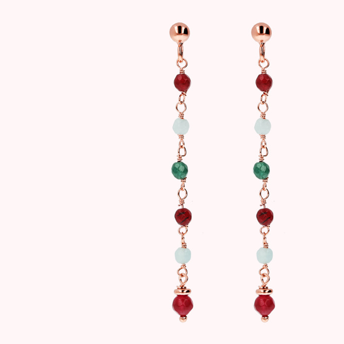 Orecchini Rosario Pendenti a Filo con Pietre Naturali Quarzo Multicolore