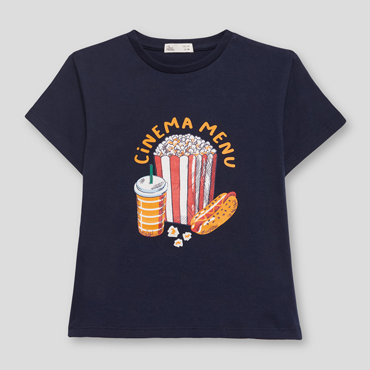 Camiseta para Niño de Algodón con Estampado 'Cinema Menu', Color Azul Marino, Estilo Casual y Divertido | Color: Marino | Street Monkey