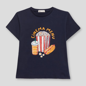 Camiseta para Niño de Algodón con Estampado 'Cinema Menu', Color Azul Marino, Estilo Casual y Divertido | Color: Marino | Street Monkey