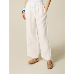 Oltre - Pantalones wide leg de lino - Blanco