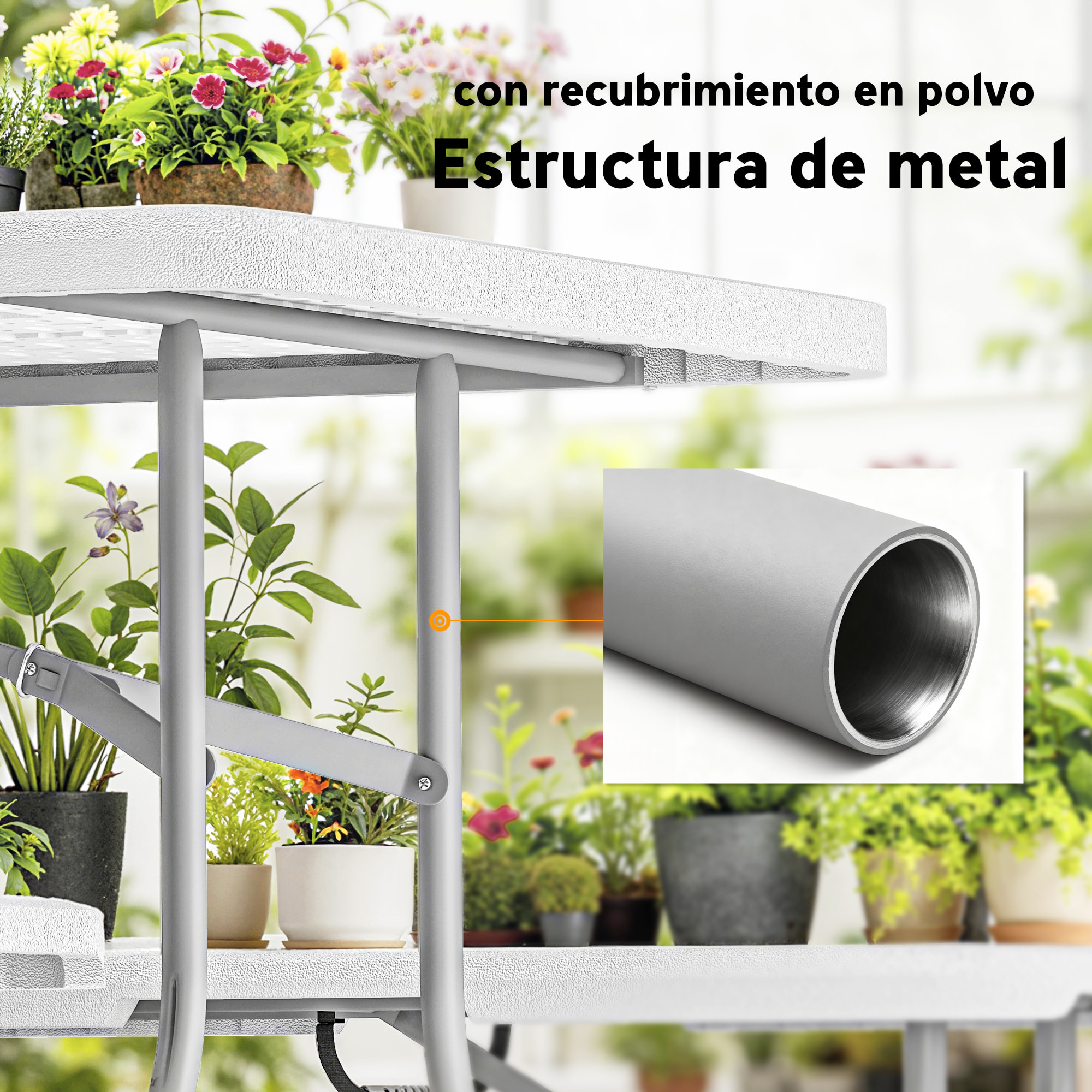 Conjunto de Camping Plegable de 3 Piezas, Mesa Plegable Camping con Bancos, Incluye 1 Mesa de Camping 180x74x74 cm y 2 Bancos, Asas, Impermeable, para Acampadas, Jardín, Pícnic, Blanco