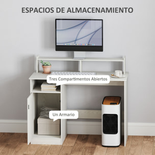 Escritorio con Estantería Moderno Escritorio con Puerta Compartimentos Abiertos y Soporte para Monitor Mesa para Estudio Dormitorio Hogar Oficina 108x50x94 cm Crema