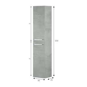 Mobile colonna Notte, Mobile per bagno a 2 ante, Armadio pensile sospeso con 2 ripiani, 30x25h150 cm, Grigio cemento
