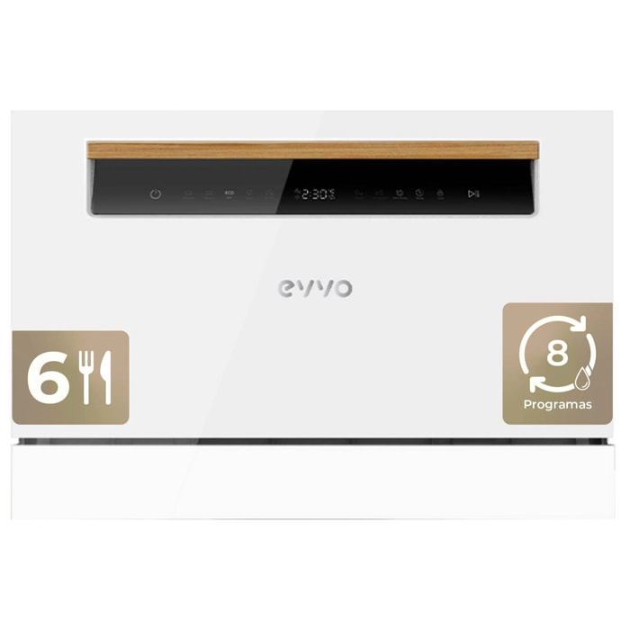 Lavavajillas EVVO Mini D, 6 Cubiertos, 8 Programas, Blanco, Ancho 550 mm