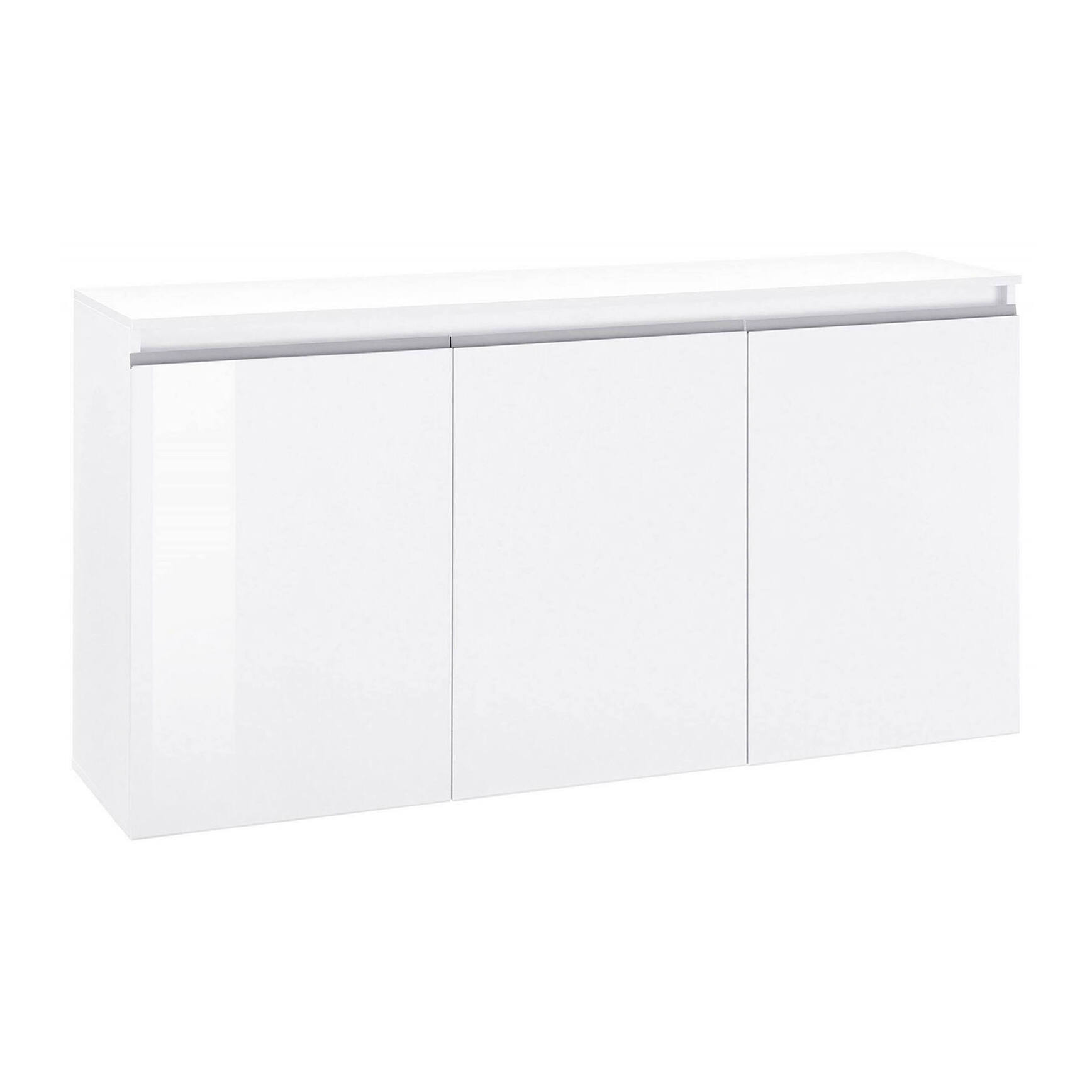 Credenza moderna, Madia di design a 3 ante, Made in Italy, Mobile Porta TV, Buffet da soggiorno, cm 150x40h81, colore Bianco lucido